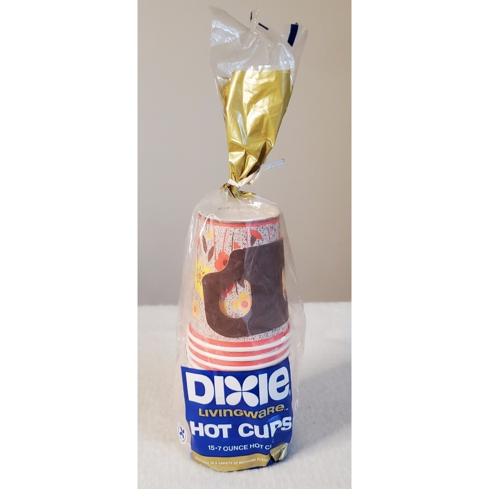 Vintage New Dixie‎ Livingware Hot Cups Floral Patter With Handles 15 7oz Cups